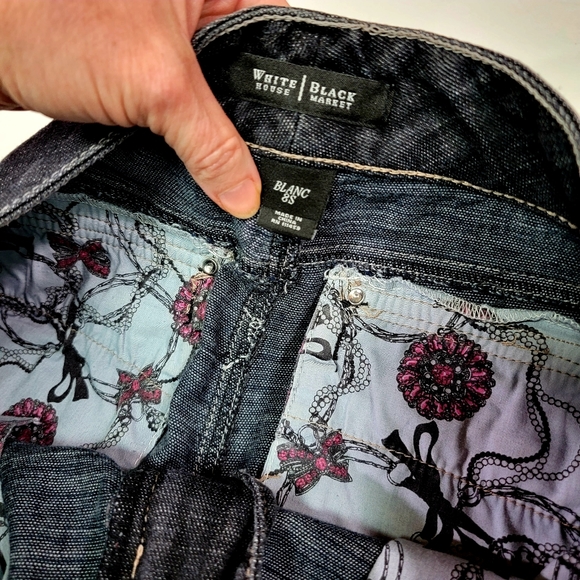 WHITE HOUSE|BLACK MARKET ♡ Black Denim Embellished Bling Trouser Leg Jeans 8S - Picture 9 of 16